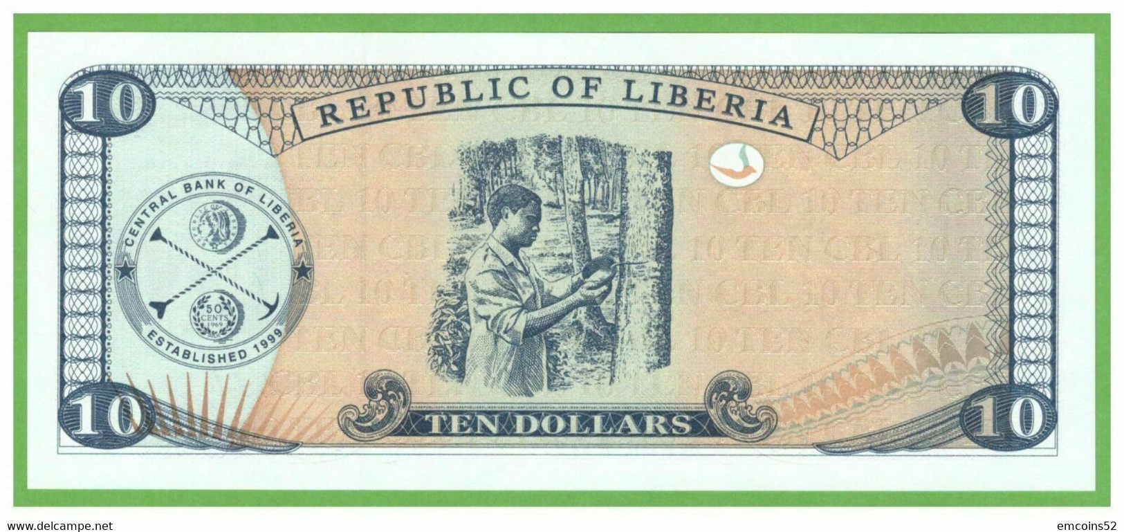 LIBERIA 10 DOLLARS 1999  P-22  UNC - Liberia