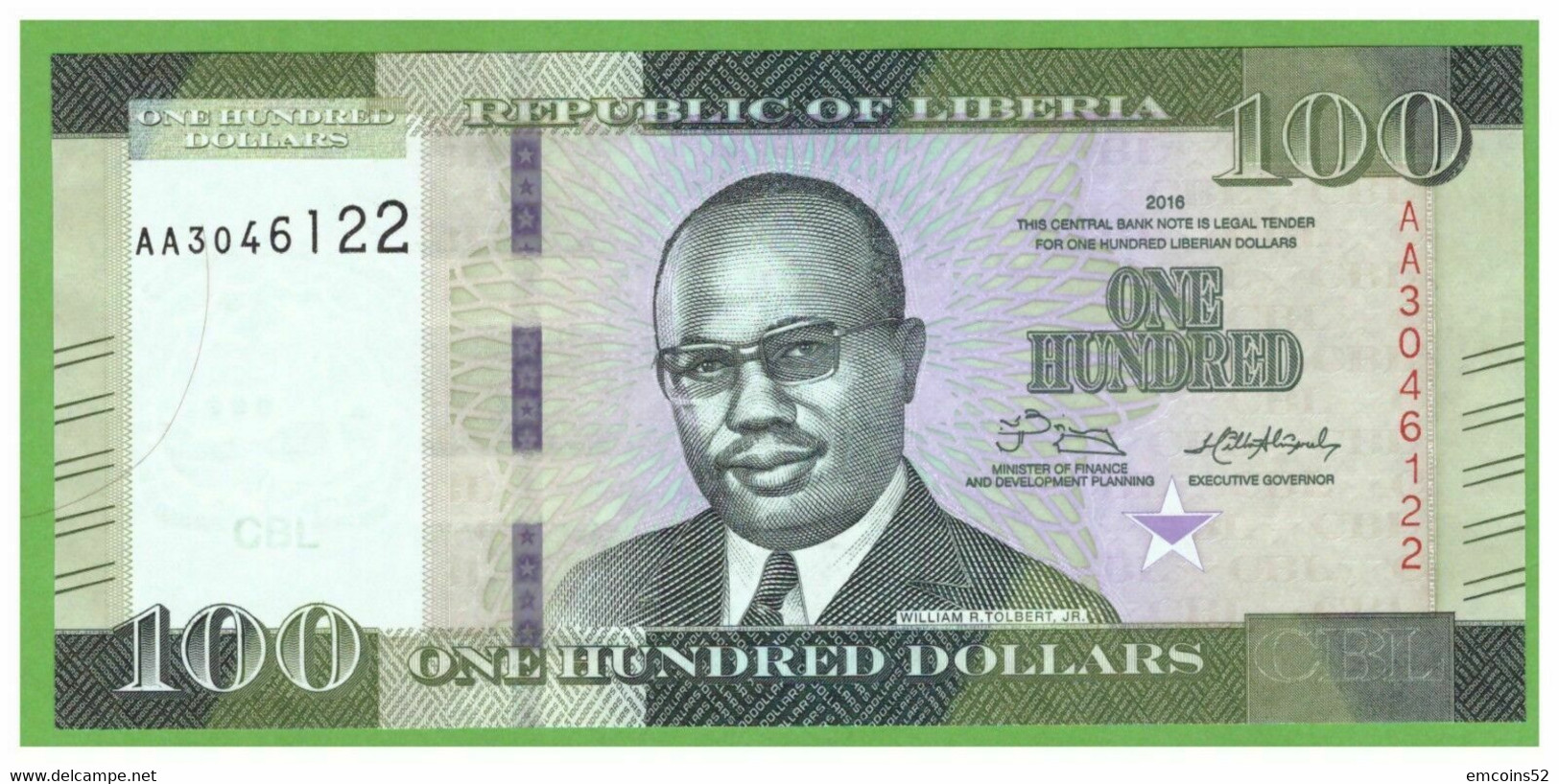 LIBERIA 100 DOLLARS 2016  P-35a  UNC - Liberia