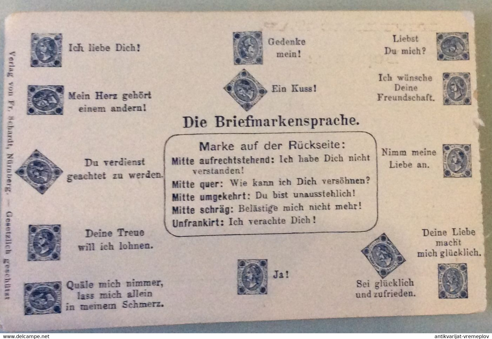 Holidays & Celebrations Valentine's Day THE LANGUAGE OF STAMPS  I LOVE YOU ! DIE BRIEFMARKENSPRACHE POSTCARD BEFORE 1904 - Valentijnsdag