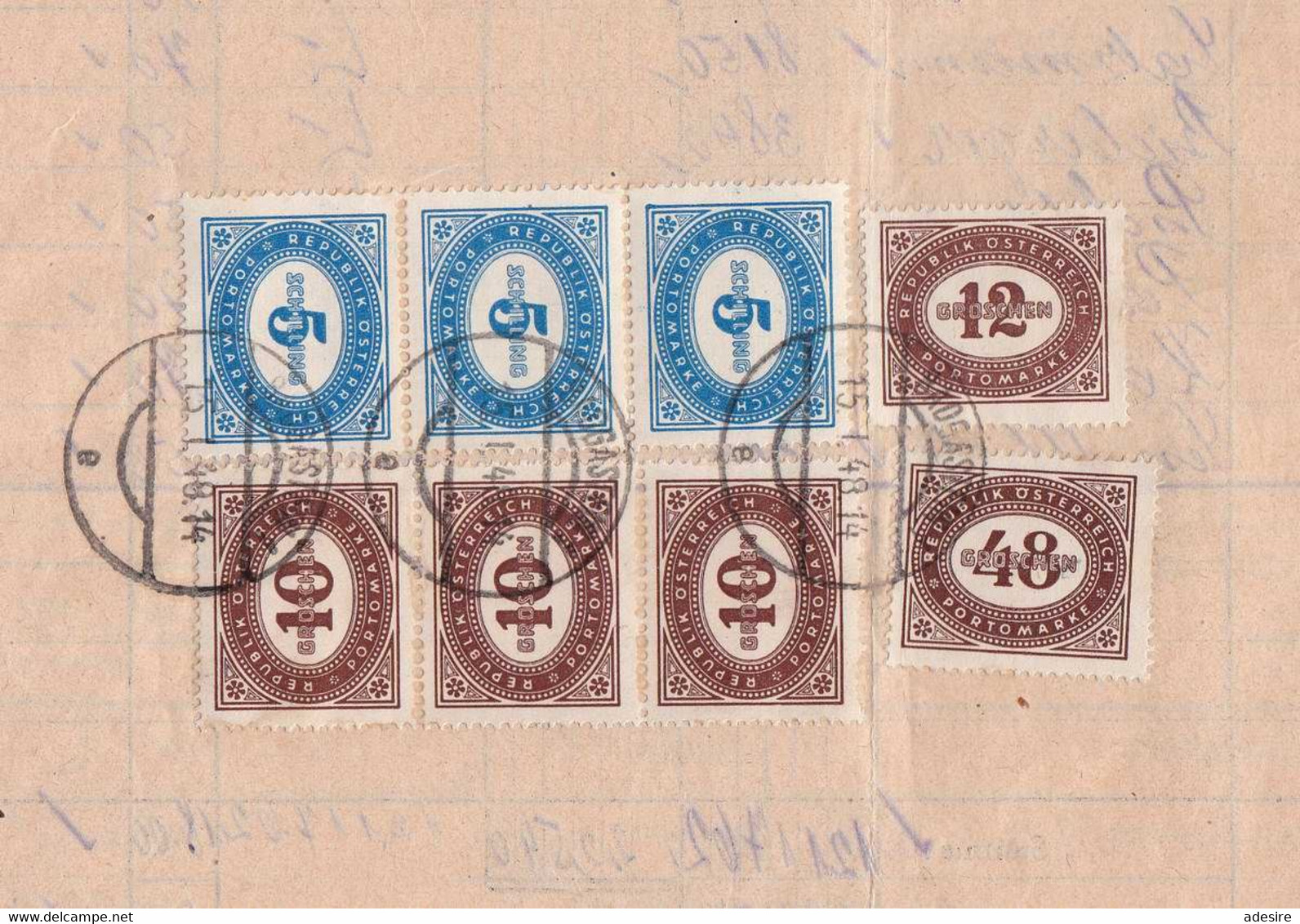 1948 Österreich Portofrankierung Gestempelt 15.1.48 (ANK 3 X 209 + 210 + 221 + 3 X 230), Katalogwert > 650 Euro - Abarten & Kuriositäten