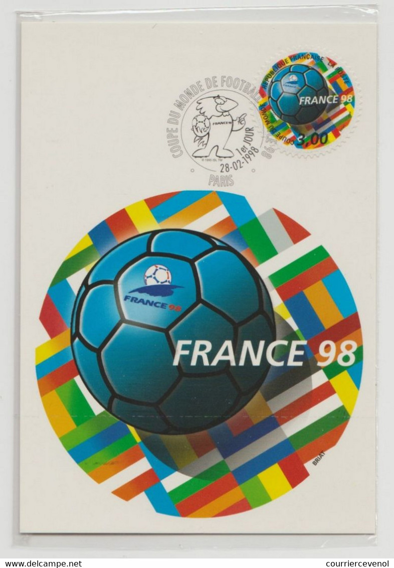 FRANCE - Carte Maximum France 98, Timbre Rond Coupe Du Monde De Football - Entier Coté Vue - Sous Pochette D'origine - 1990-1999