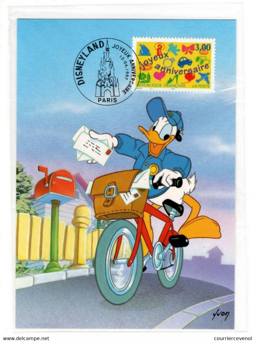 FRANCE - Carte Maximum "Joyeux Anniversaire" Obl Disneyland, Sur CP Entier Postal Donald Duck - 1997 - 1990-1999