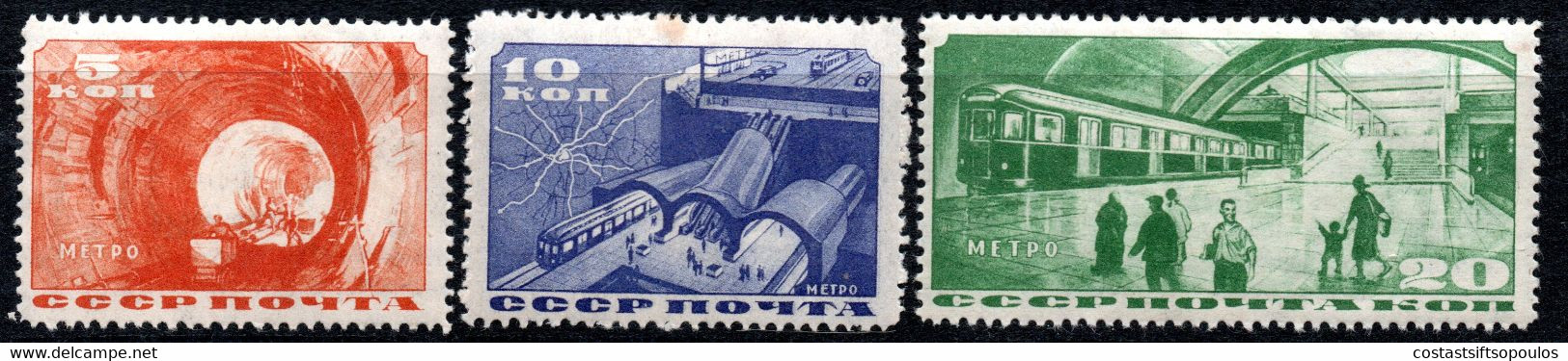623.RUSSIA, 1935 MOSCOW SUBWAY.MICH.509,510,512,SC.551,552,554  MH - Unused Stamps