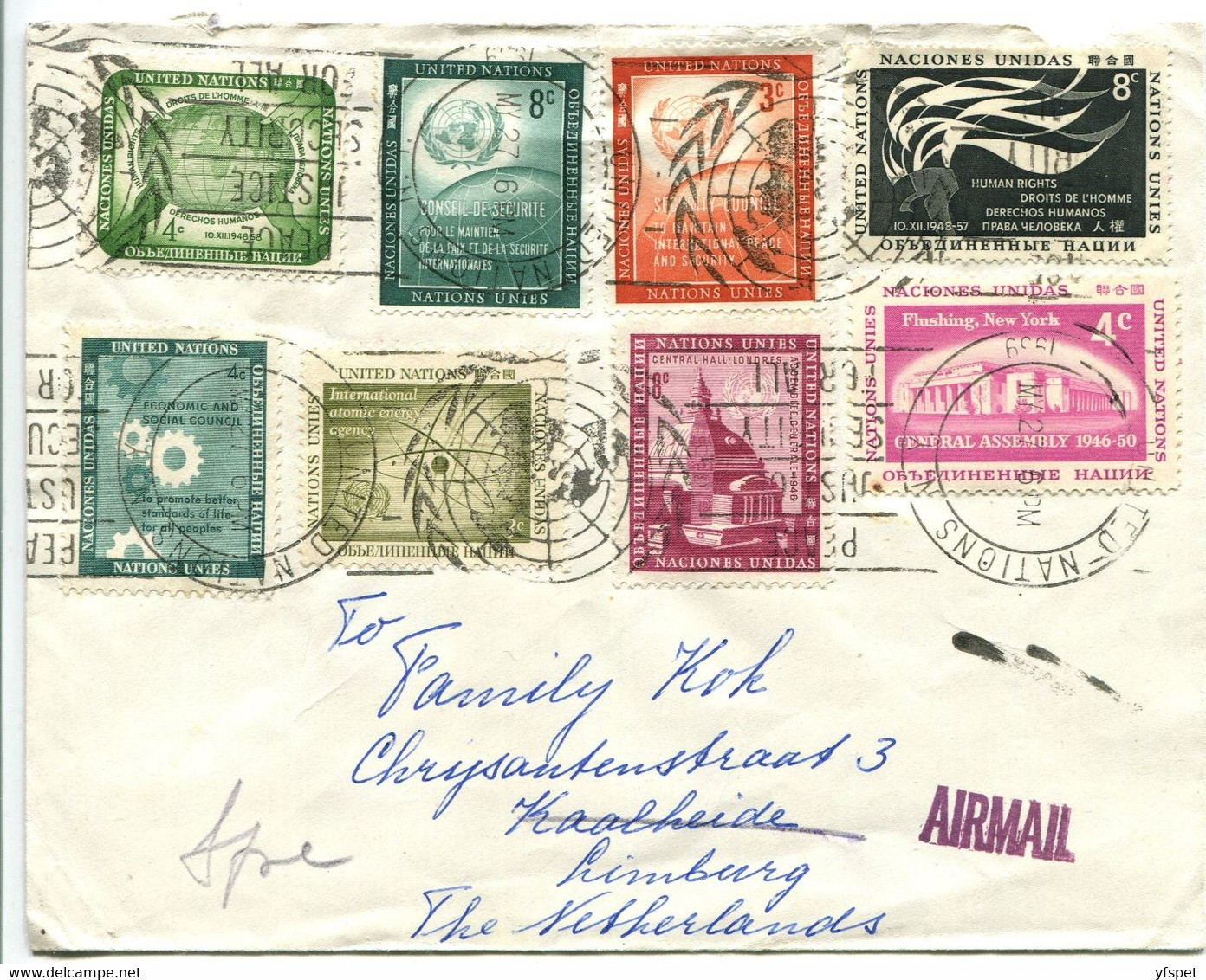 Heavy Postage Circulated Cover UNO N.Y., 1959 - Lettres & Documents