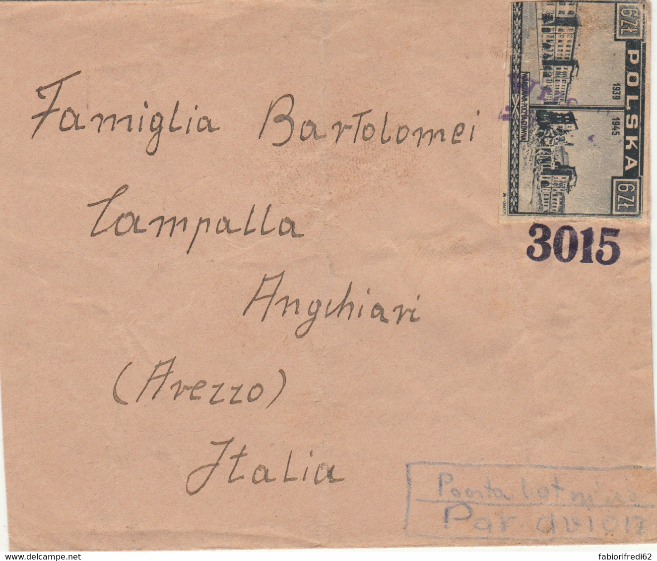 LETTERA 1945 DA POLONIA DIRETTA ITALIA (RY2455 - Cartas & Documentos