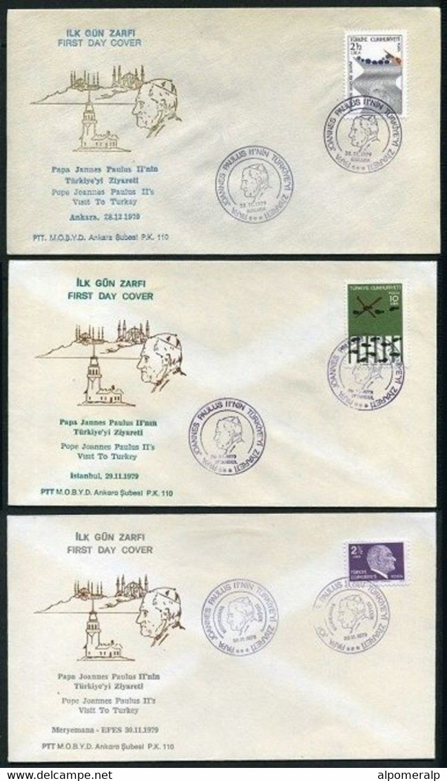 Turkey 1979 Papa Joannes Paulus II's Visit To Turkey (Complete Set) | Special Cover - Lettres & Documents