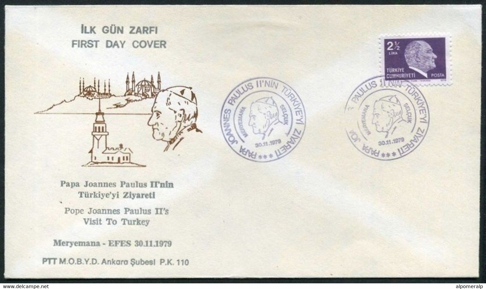 Turkey 1979 Papa Joannes Paulus II's Visit To Turkey (Complete Set) | Special Cover - Storia Postale