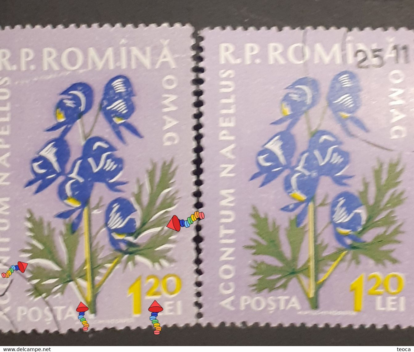 Stamps Errors Romania 1959  Mi 1819 Printed Double White Leaf Flower Used - Variétés Et Curiosités