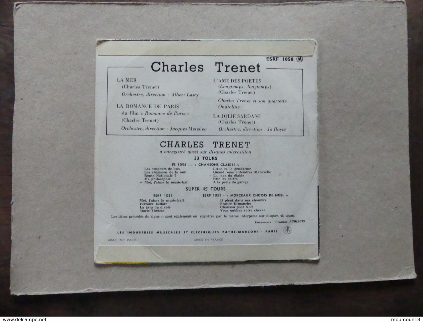 Charles Trenet La Mer ESRF1058 - 45 T - Maxi-Single