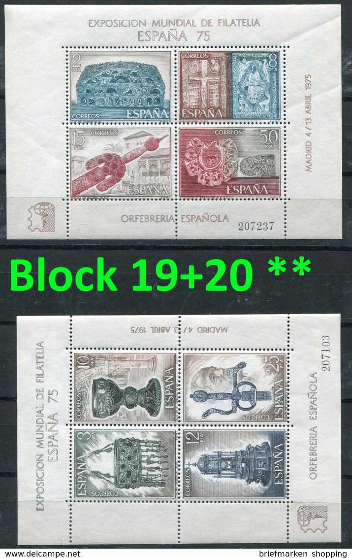 Spanien 1975 - Spain 1975 - Espana 1975 - Espagne 1975 - Michel Block 19 + 20 Gem. Scans / Scan - ** Mnh Neuf Postfris - - Blocs & Hojas