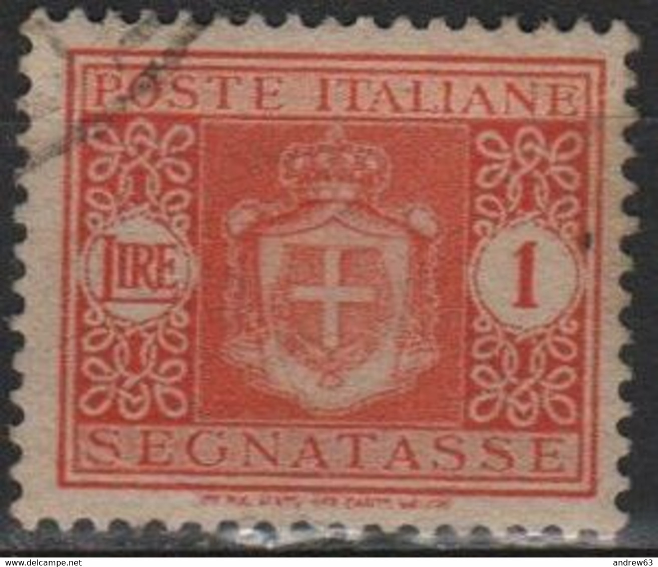 Regno D' ITALIA - ITALY - ITALIE - 1945 - 1 Lira Segnatasse Senza Fasci, Filigrana Ruota - Usato - Used - Segnatasse