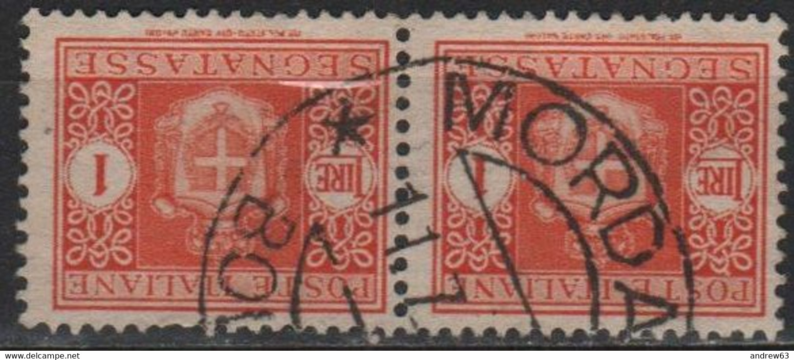 Regno D' ITALIA - ITALY - ITALIE - 1945 - Coppia Di 1 Lira Segnatasse Senza Fasci, Filigrana Ruota - Usato - Used - Postage Due