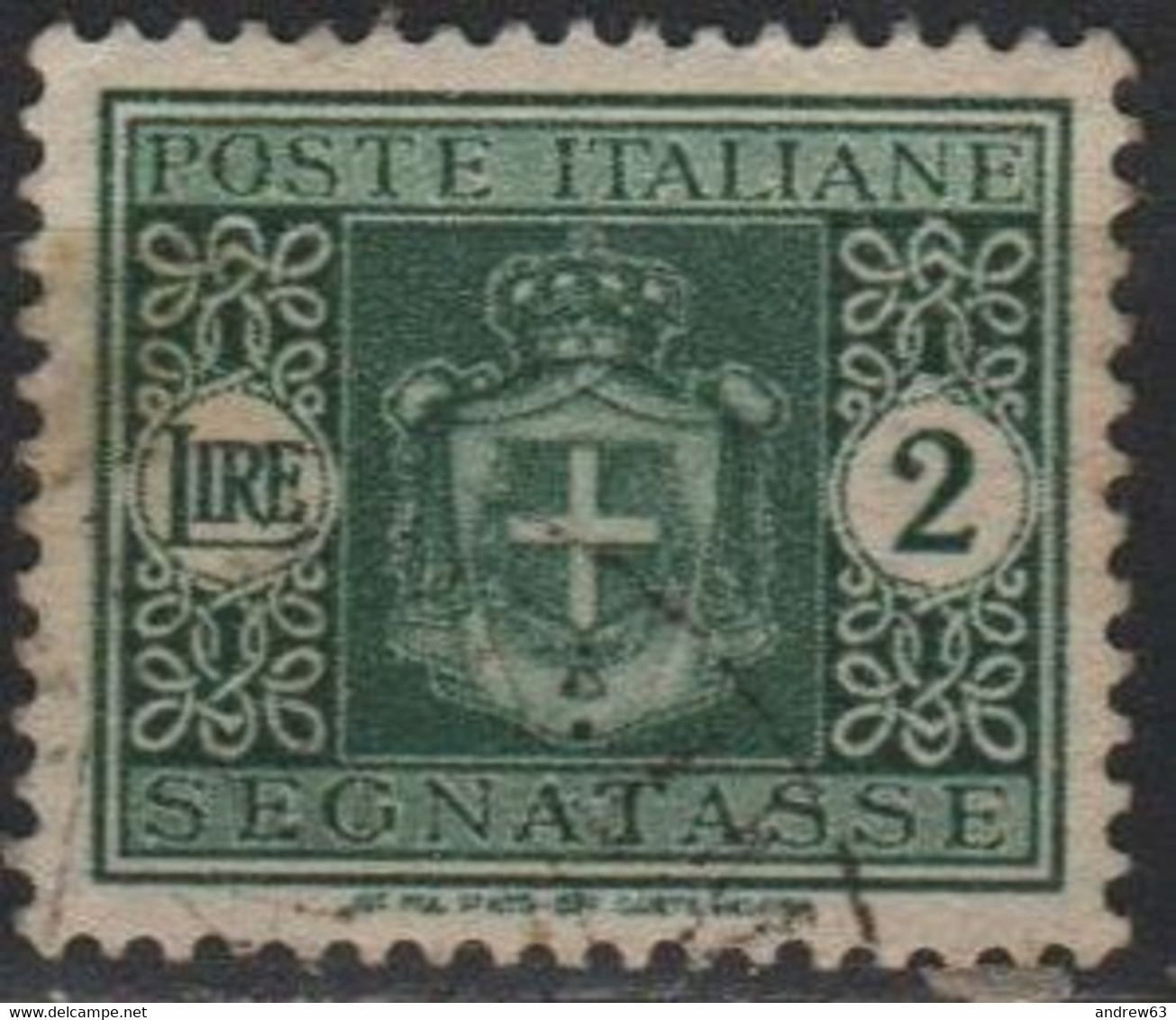 Regno D' ITALIA - ITALY - ITALIE - 1945 - 2 Lire Segnatasse Senza Fasci, Filigrana Ruota - Usato - Used - Strafport