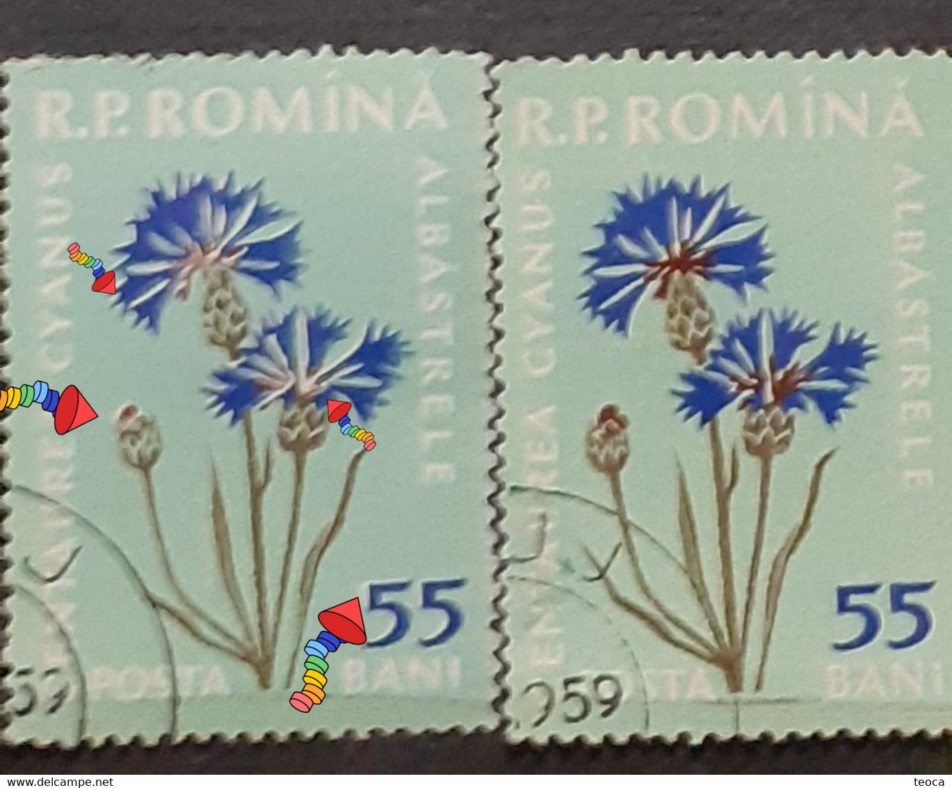 Errors Romania 1959  Mi 1817 Printed Double White Leaf Flower Used - Errors, Freaks & Oddities (EFO)