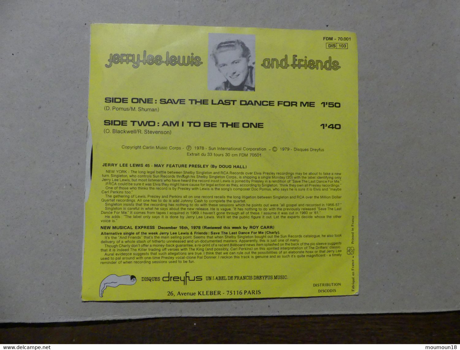 Jerry Lee Lewis And Friends Save The Last Dance FDM70001 Sun Dreyfus - 45 T - Maxi-Single