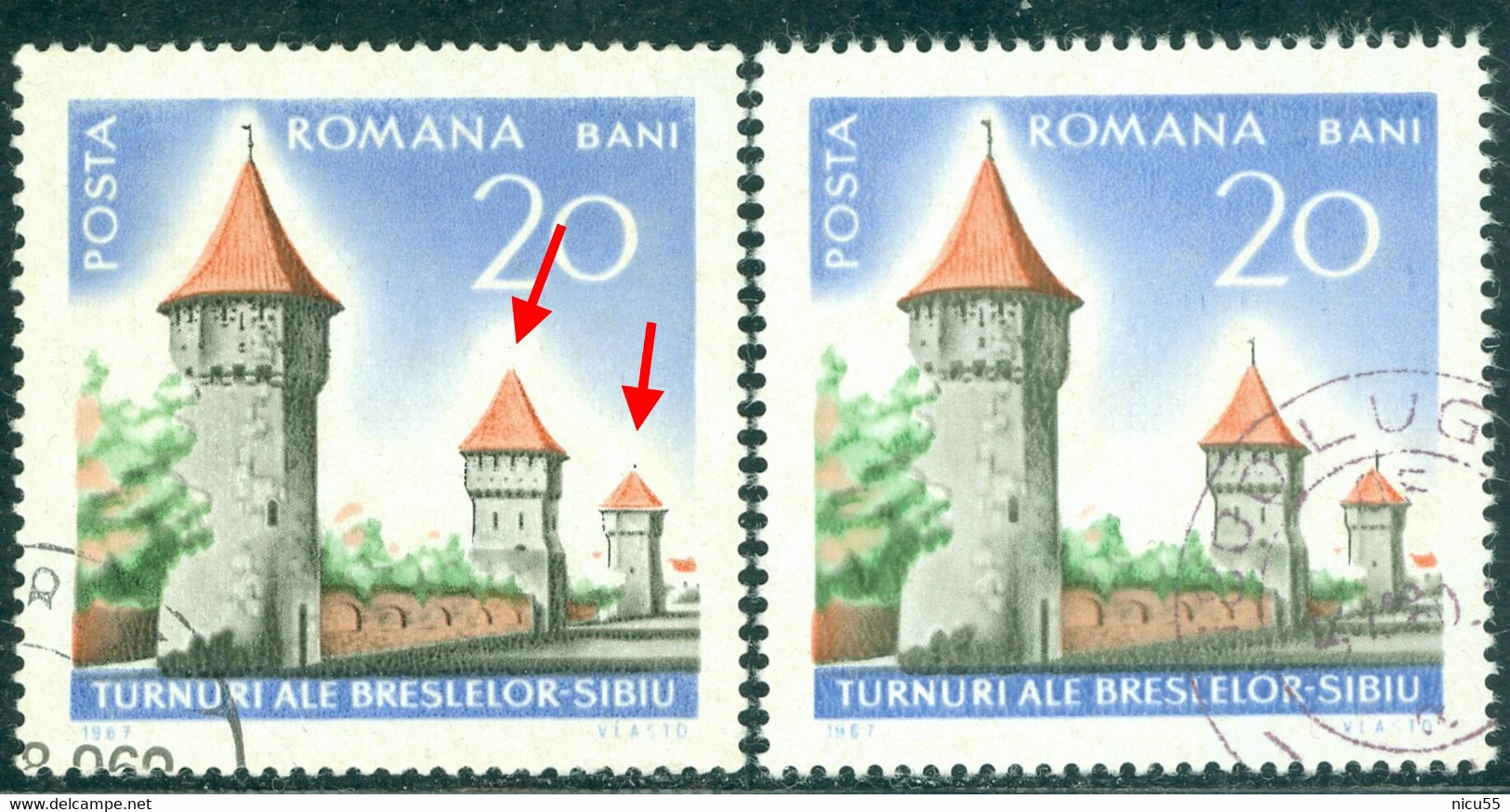 1967 Sibiu/Hermannstadt Fortress Towers,Architecture,Intl.Tourism Year,Romania,Mi.2600,Error,VFU - Errors, Freaks & Oddities (EFO)