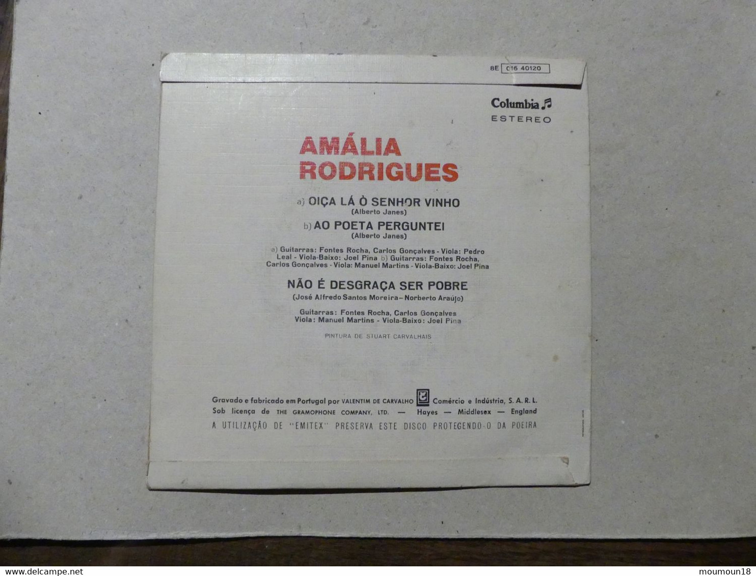 Amalia Rodrigues Oiça La O Senhor Vinho 01640120 Columbia - 45 T - Maxi-Single