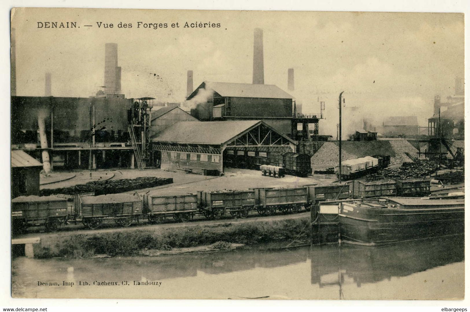 Denain  -  Vue Des Forges Et Aciéries .....Péniche En Attente Chargement Année 1910 - Coudekerque Branche