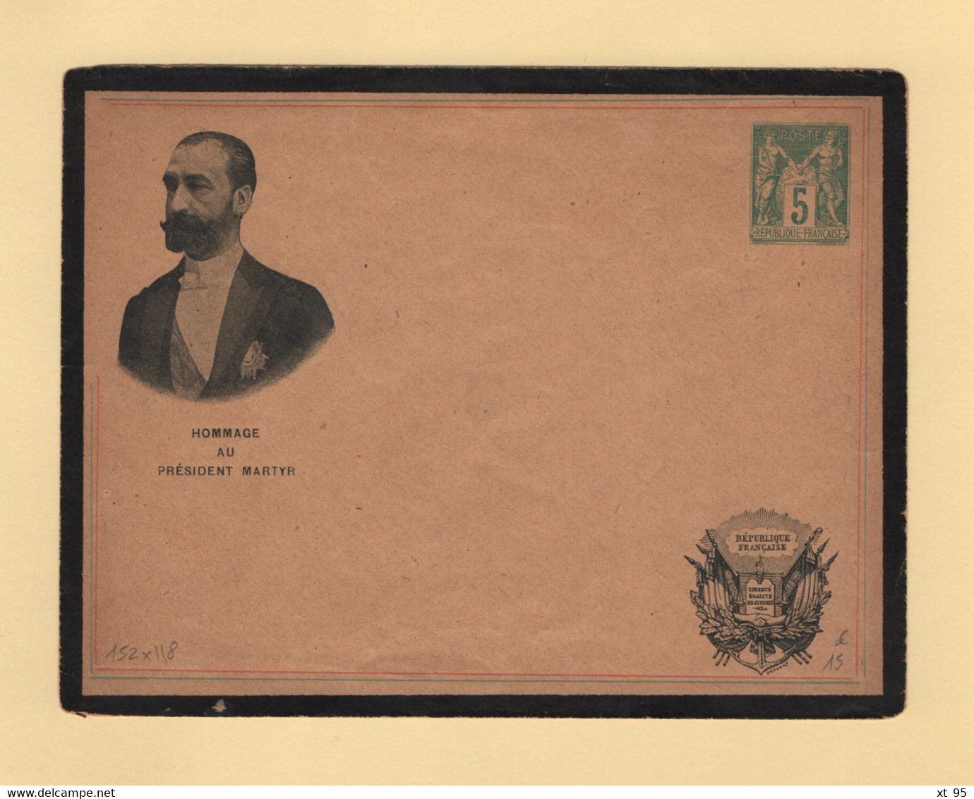 Type Sage - Entier Postal - Hommage Carnot - Enveloppe 152x118 - Buste Ristampe (ante 1955)