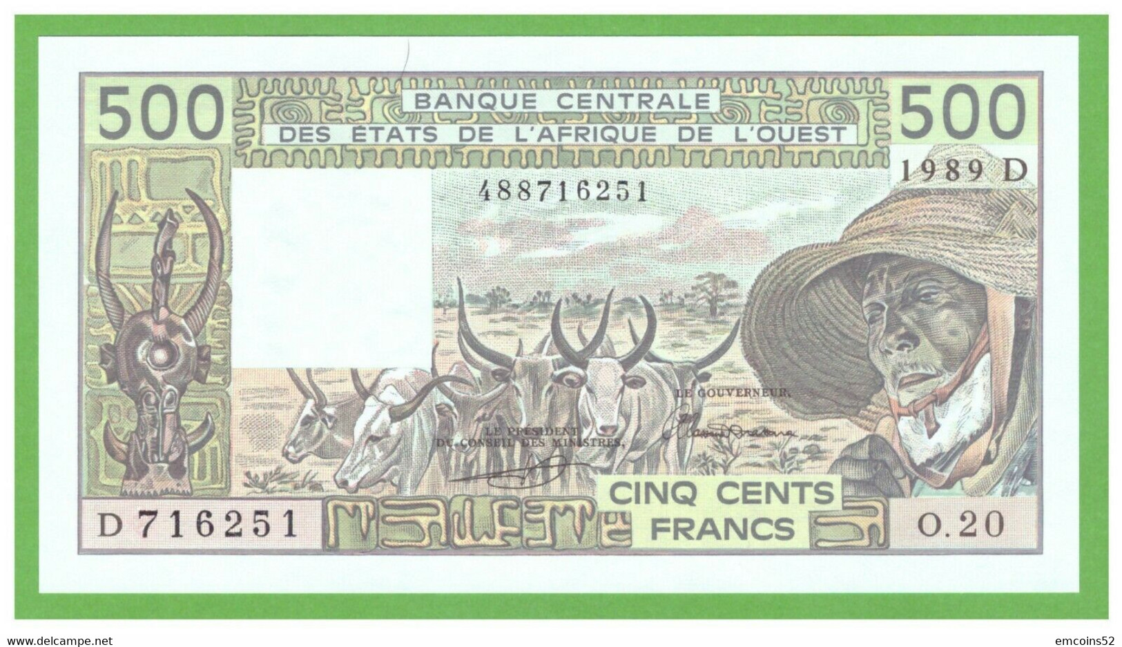 MALI W.A.S. 500 FRANCS 1989  P-405Dh   UNC - Mali