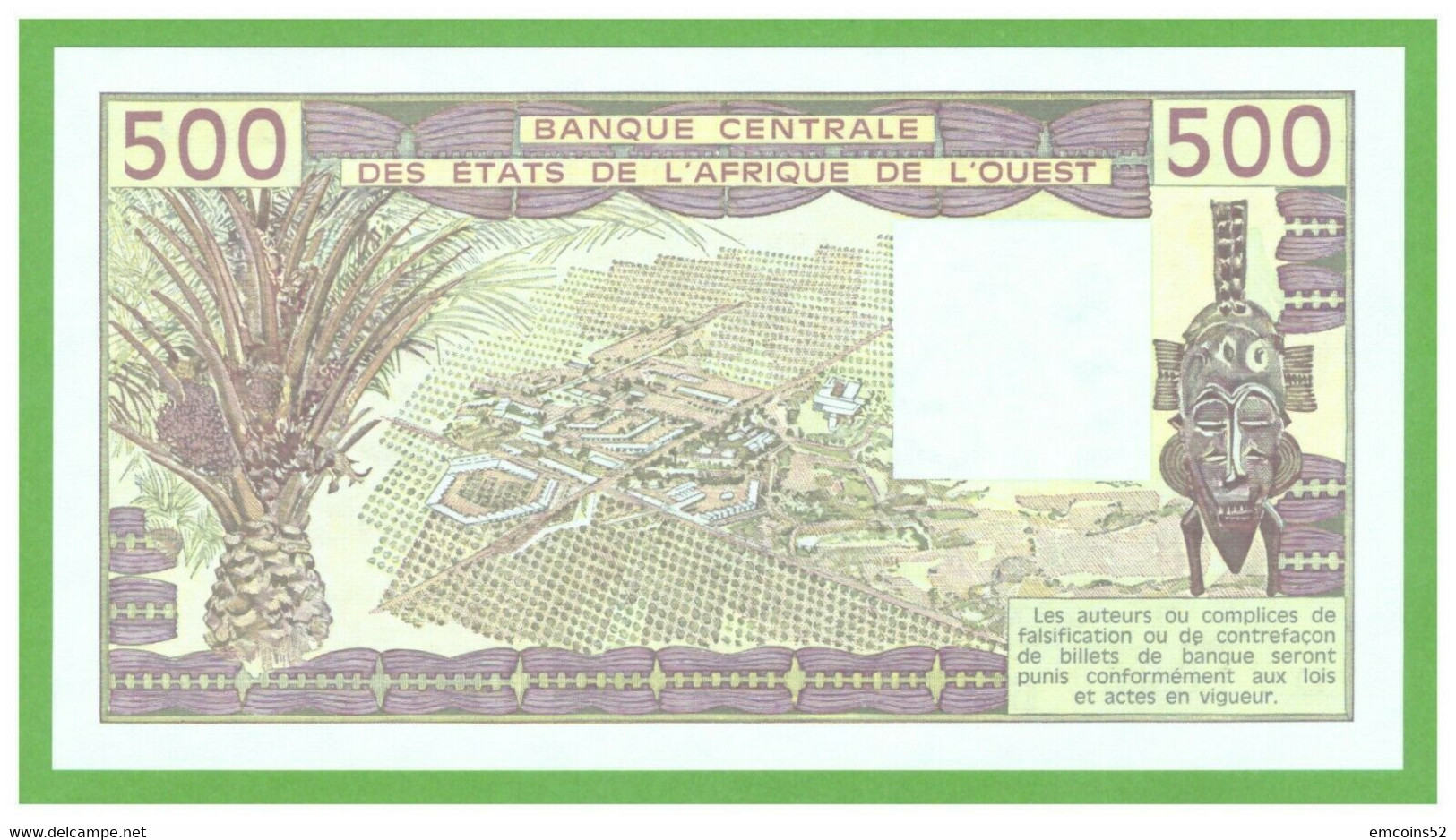 MALI W.A.S. 500 FRANCS 1989  P-405Dh   UNC - Mali