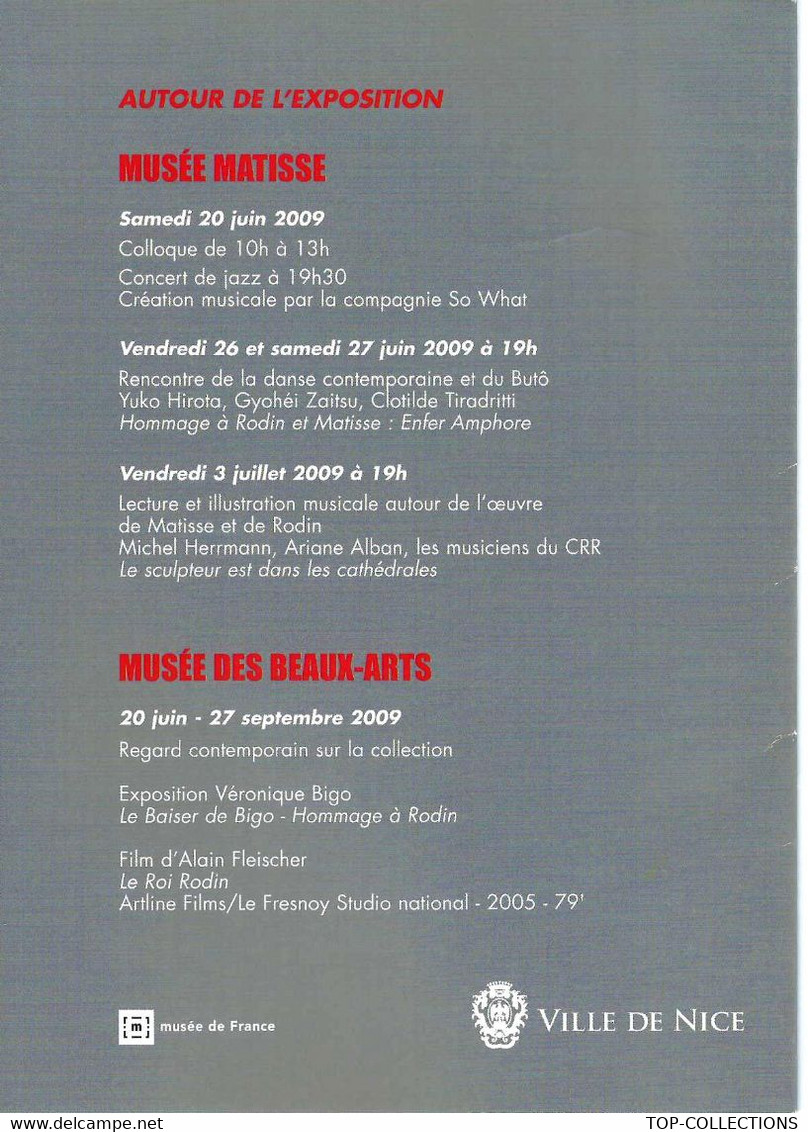 2009 MUSEE MATISSE &  MUSEE BEAUX ARTS  DE NICE CARTON INVITATION VERNISSAGE EXPOSITITON MATISSE RODIN B.E.V.SCANS - Collezioni