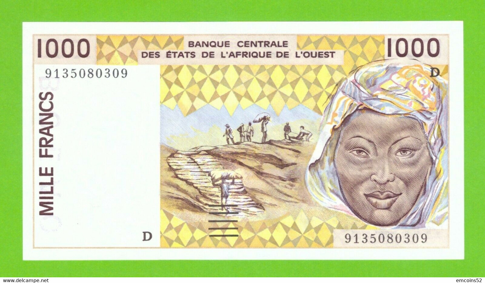 MALI W.A.S. 1000 FRANCS 1991  P-411Da   ABOUT UNC - Malí