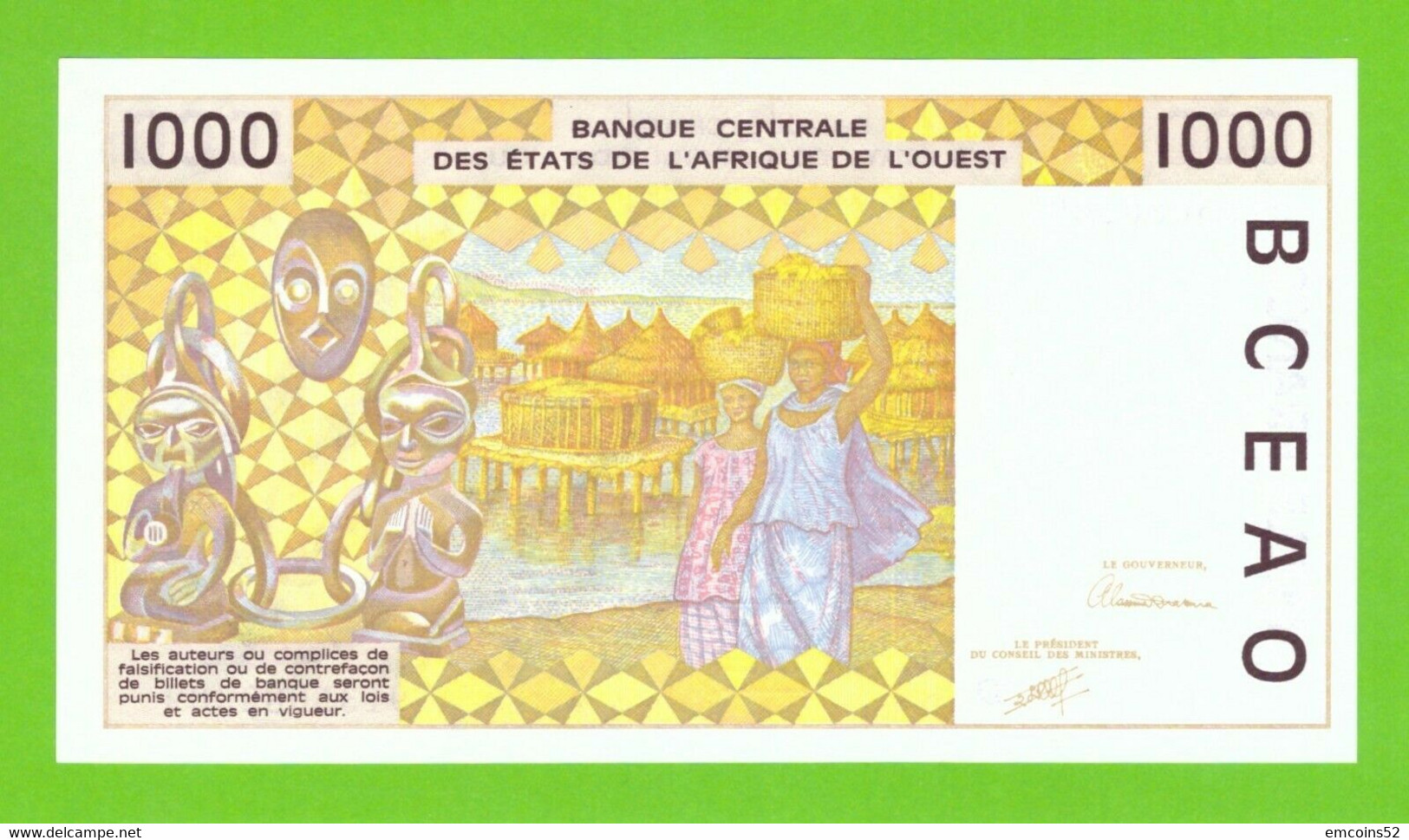 MALI W.A.S. 1000 FRANCS 1991  P-411Da   ABOUT UNC - Malí