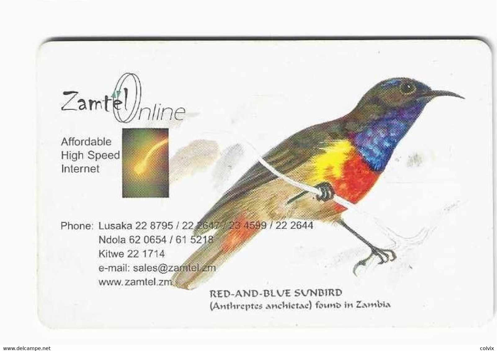 ZAMBIE ZAMTEL REF MV CARDS ZAM-Z-02 BLUE SUNBIRD K10000 - Sambia