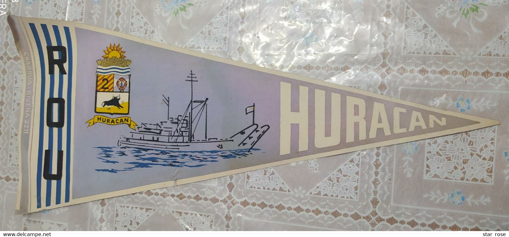 Flag (Pennant / Banderín) - Uruguay - Military - National Navy - Huracan Ship - 44cm - Vlaggen