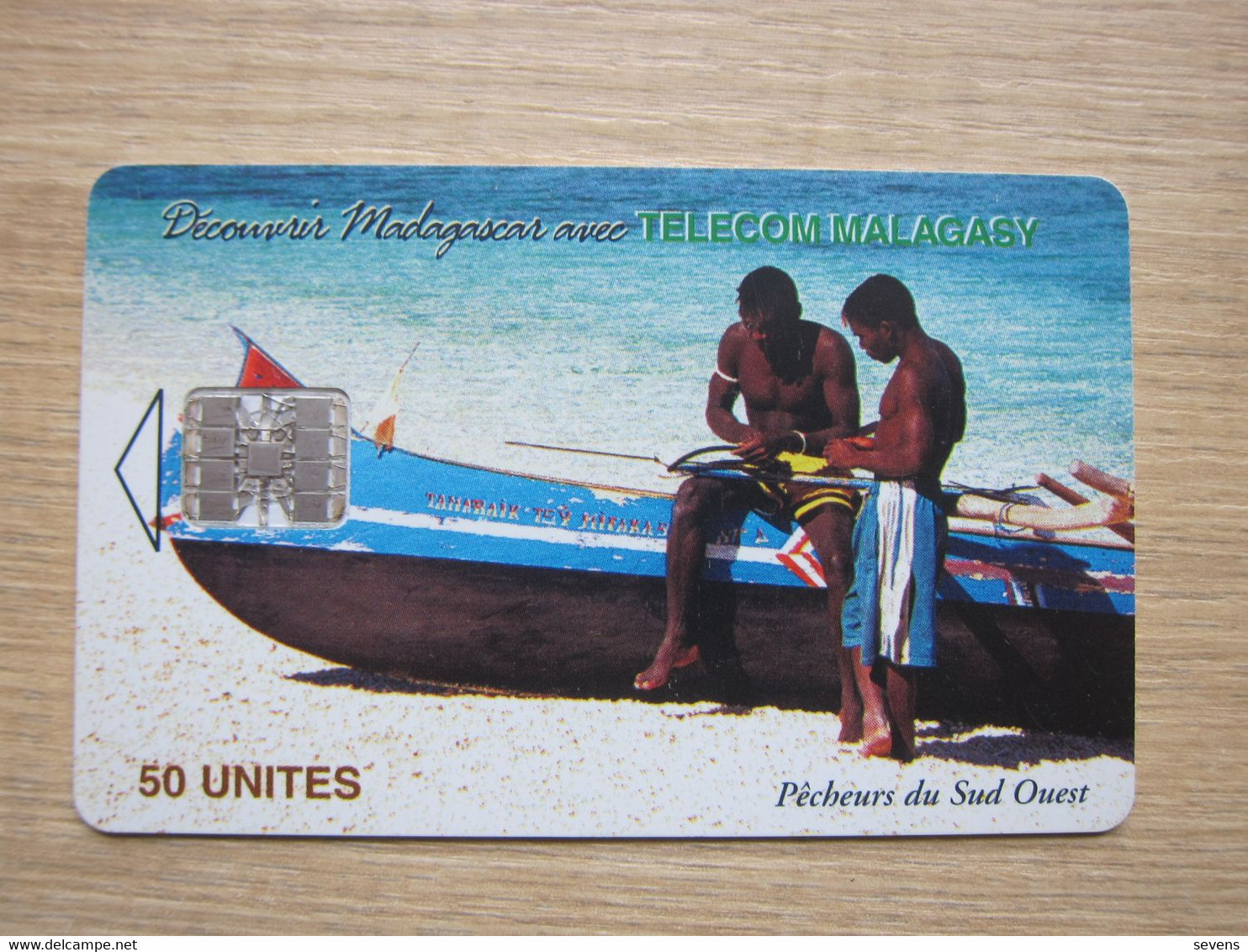 Chip Phonecard, Men,boat On Beach,used - Madagascar