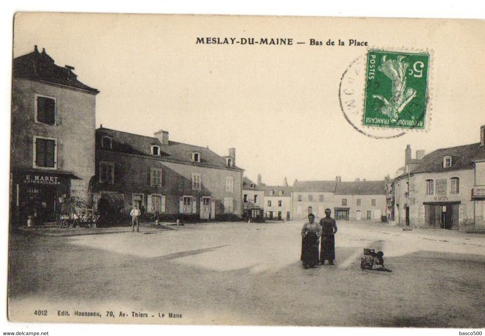1912 MESLAY Du MAINE : Quincaillerie "MARET" Au Bas De La PLACE Animée - Meslay Du Maine