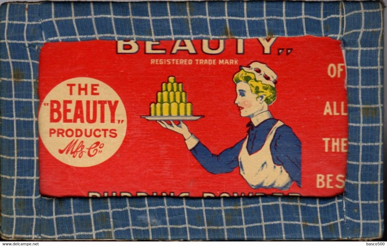 Ancienne Plaque Carton & Textile "BEAUTY Products MFS.Co : PUDDING POWDER" - Paperboard Signs