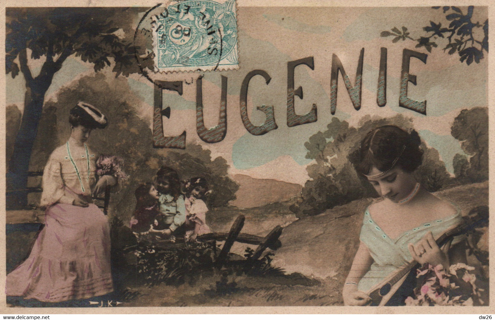 Prénom Eugénie - Multivues: Femme Et Enfants - Carte J.K. Colorisée - Vornamen