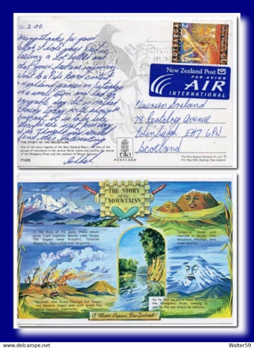 2000 New Zealand Postcard Mountains History Posted Waikato To Scotland - Storia Postale