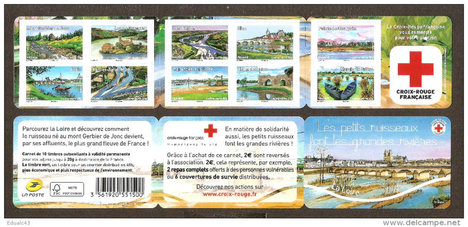 2013 Carnet Adhésif - Croix Rouge -Petits Ruisseaux Grandes Rivières -LOIRE -N° BC 837 - NEUF - LUXE ** NON Plié - Commemoratives