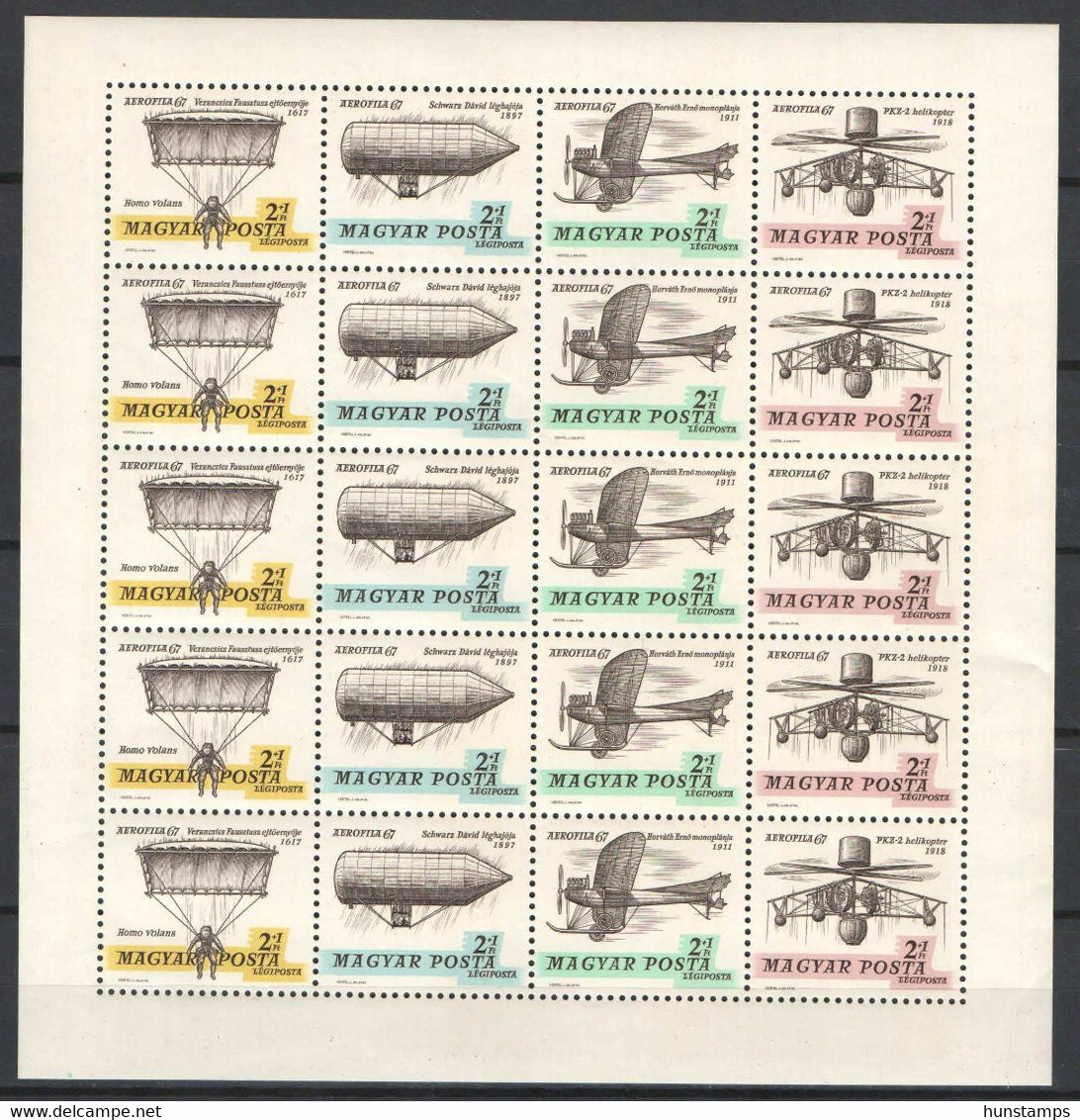 Hungary 1967. Aerofila Aviation I. Set In Complete Sheet ! MNH (**) Michel: 2317-2320  / 27.50 EUR +++++ - Ganze Bögen