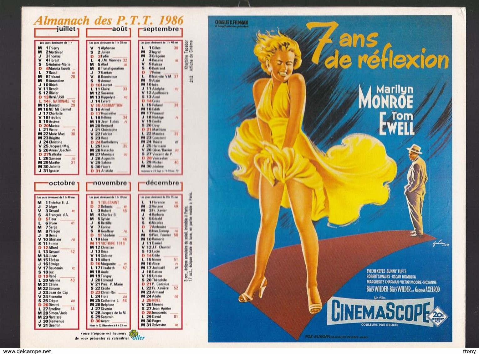 25 calendriers  P.T.T : 11  calendrier années 1960 -68- 69- 70  et 14 almanach  thème cinéma (tous scannés recto-verso )