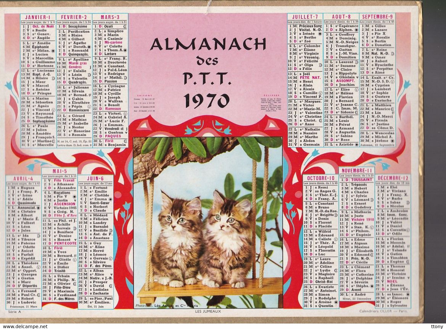 25 calendriers  P.T.T : 11  calendrier années 1960 -68- 69- 70  et 14 almanach  thème cinéma (tous scannés recto-verso )