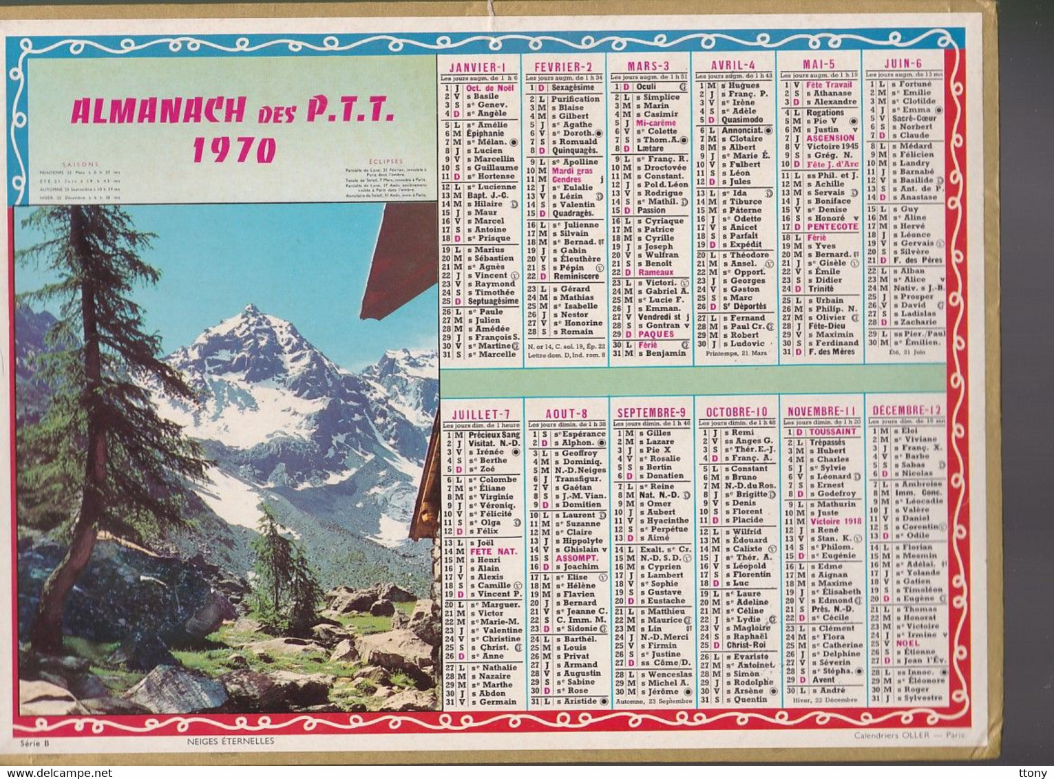 25 calendriers  P.T.T : 11  calendrier années 1960 -68- 69- 70  et 14 almanach  thème cinéma (tous scannés recto-verso )