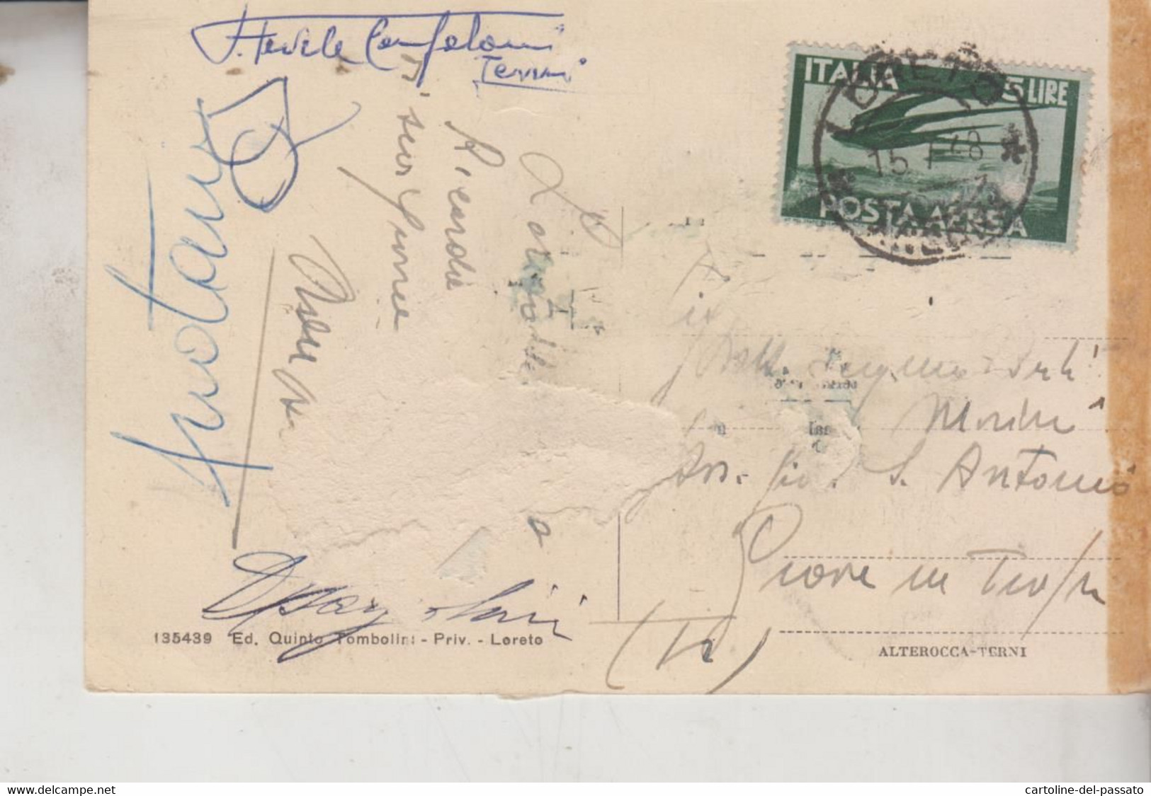 STORIA POSTALE FRANCOBOLLO COMMEMORATIVO LORETO ANCONA POSTA AEREA 1948 - Ancona