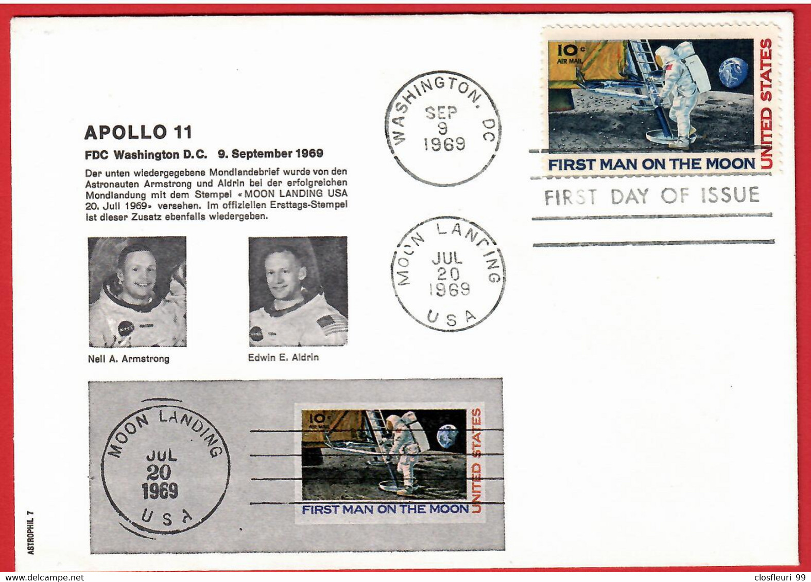 Premier Homme Sur La Lune/ Amstrong, FDC 20.7.69 & 9.9.69 - North  America