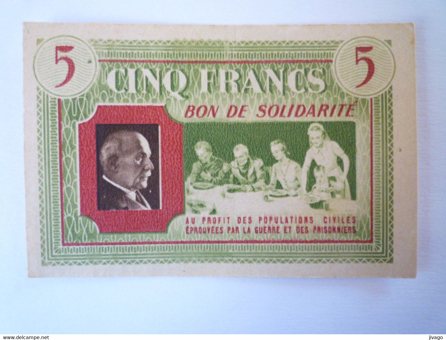 2022 - 297  BON De SOLIDARITE De CINQ FRANCS  ( 5 F )  Vers 1940   XXX - Non Classés