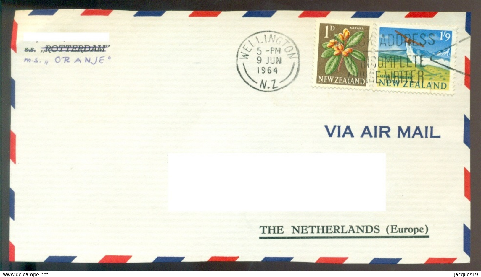 New Zealand 1964 Front Of Airmail Cover To Netherlands From MS Oranje Please Read Description - Luftpost