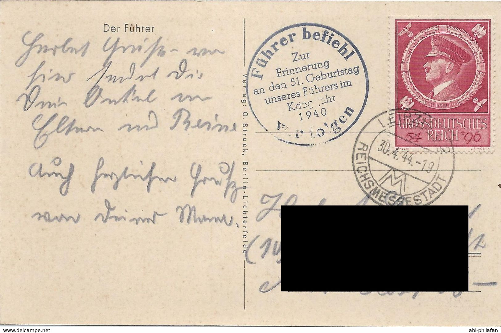 Deutsches Reich  MiNr. 887 SSt. Ansichtskarte "Der Führer"  (28/5) - Lettres & Documents