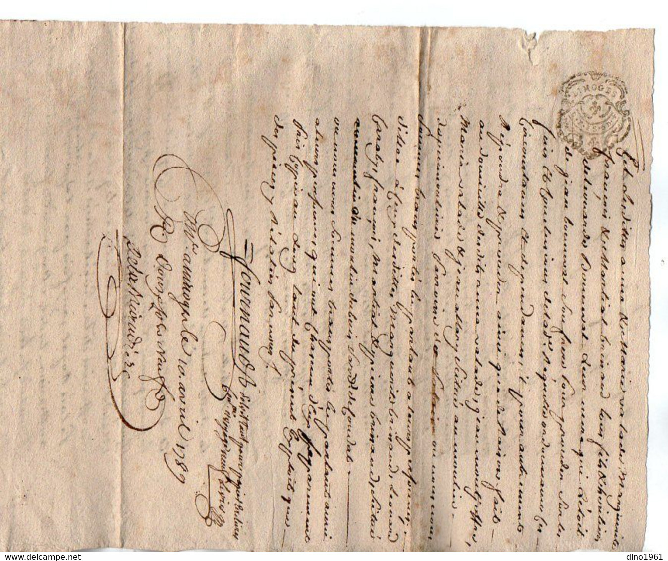 VP19.079 - Révolution Française - Cachet De Généralité De LIMOGES - Acte De 1789 - Justice - LA ROCHELLE - Gebührenstempel, Impoststempel