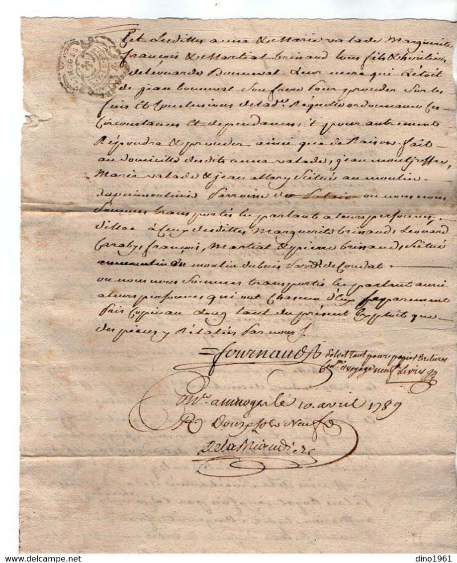 VP19.079 - Révolution Française - Cachet De Généralité De LIMOGES - Acte De 1789 - Justice - LA ROCHELLE - Timbri Generalità
