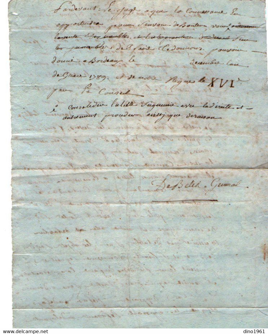 VP19.080 - Révolution Française - BORDEAUX - Acte / Lettre De 1789 - Requette - Citoyen J.François LABORDE Avocat .... - Timbri Generalità