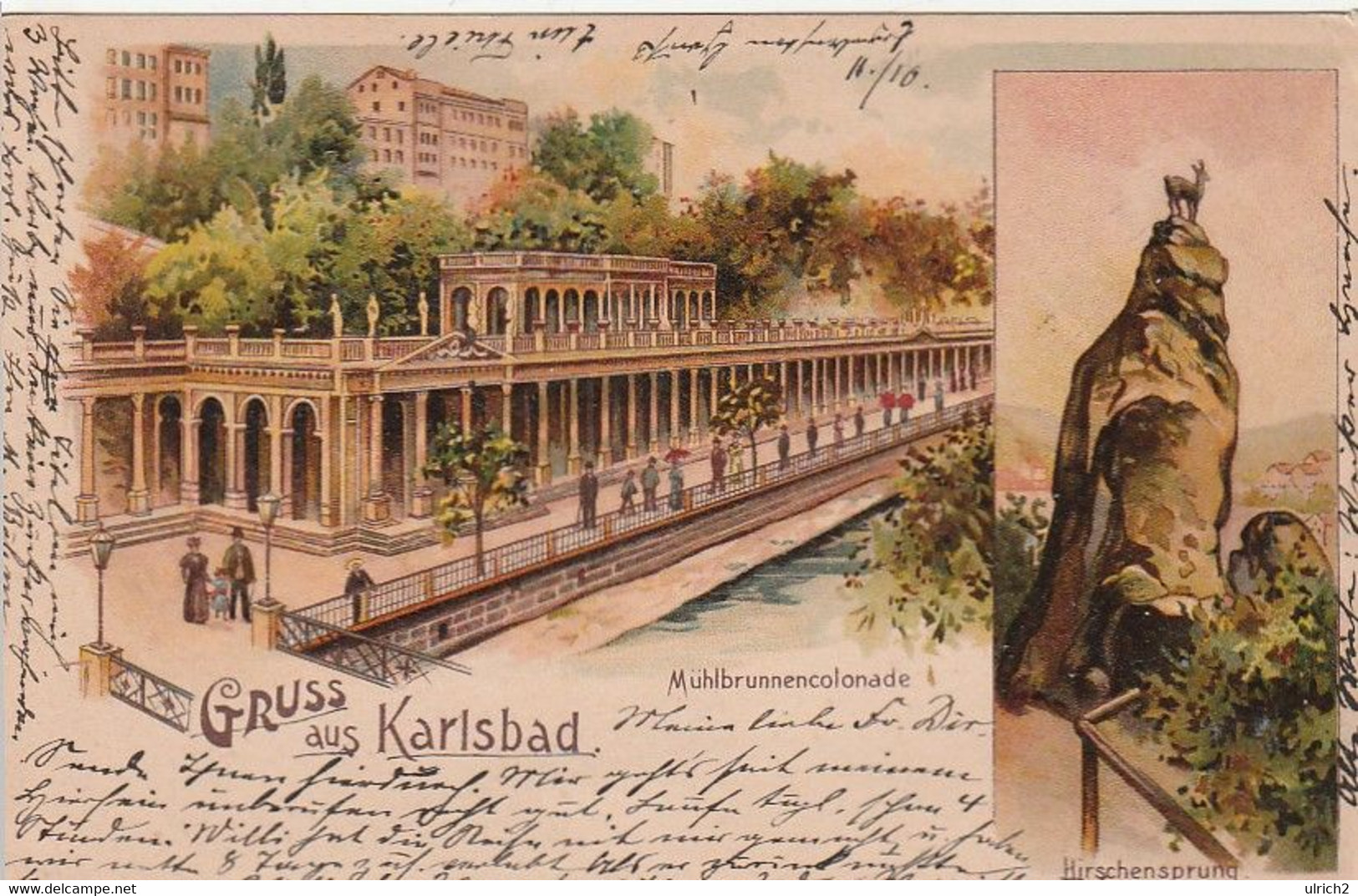 AK Gruss Aus Karlsbad - Mühlbrunnencolonade Hirschensprung - 1902 (59166) - Tschechische Republik