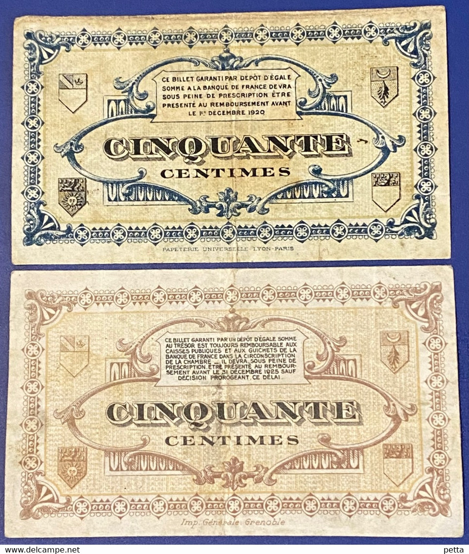 Lot De 2 Billets De 50 Centimes Chambre De Commerce De Lons-Le-Saunier Différents …. Vendu En L’état - Bons & Nécessité